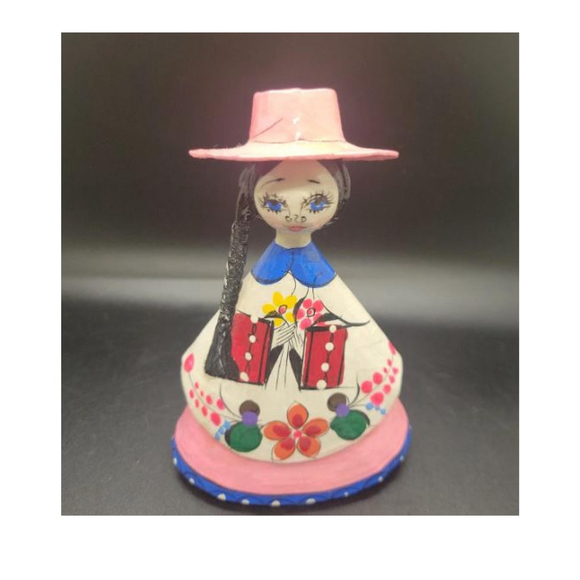 Paper Mache Folk Art Girl: 1960s Mexican Decor, 5.5" Tall - Picture 1 of 10